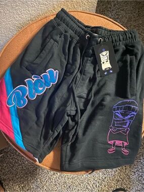 Mens Black & Pink Graphic Lounge Shorts